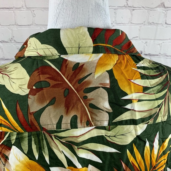 VINTAGE Hawaiian Shirt Button-down Green with Palm Leaves - Picture 8 of 12